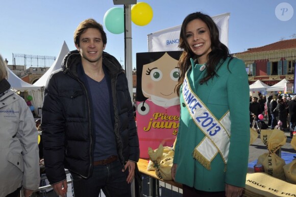 Clément Lefert et Miss France 2013 lors de la grande fête des Pièces Jaunes, le samedi 9 février 2013 à Nice.
