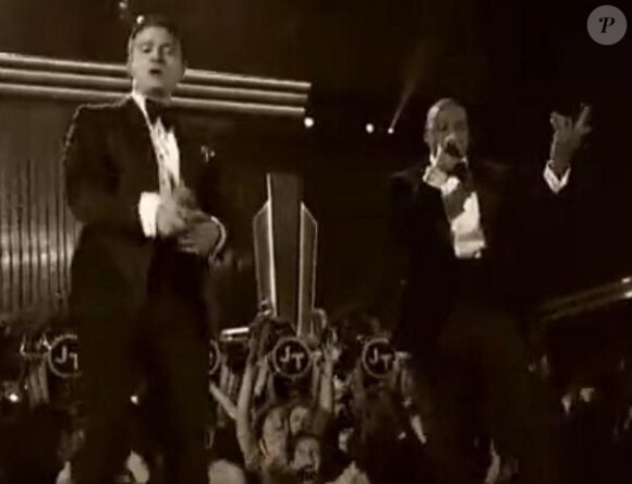 Jay-Z a rejoint Justin Timberlake sur scène lors de sa prestation aux Grammy Awards, le 10 février 2013 à Los Angeles.