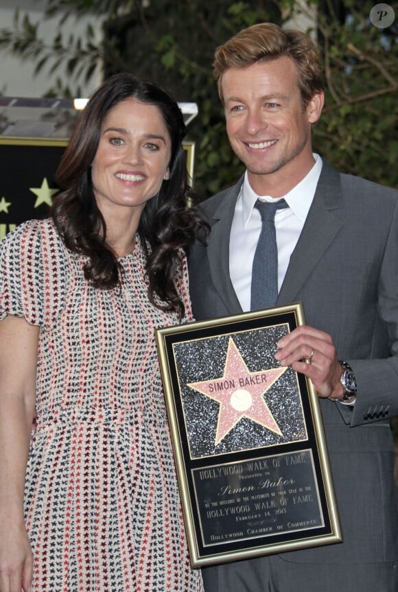Simon Baker reçoit son étoile sur le célèbre Walk of fame avec Robin Tunney à Hollywood, le 14 février 2013