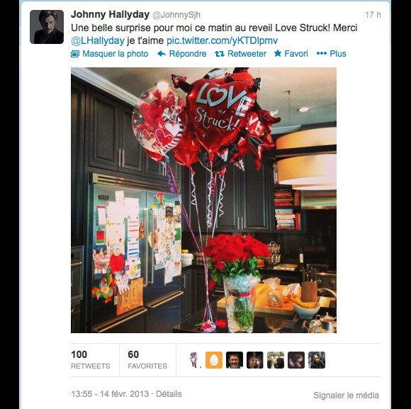 Johnny Hallyday gâté par Laeticia pour la Saint-Valentin, le 14 février 2013 à Los Angeles.