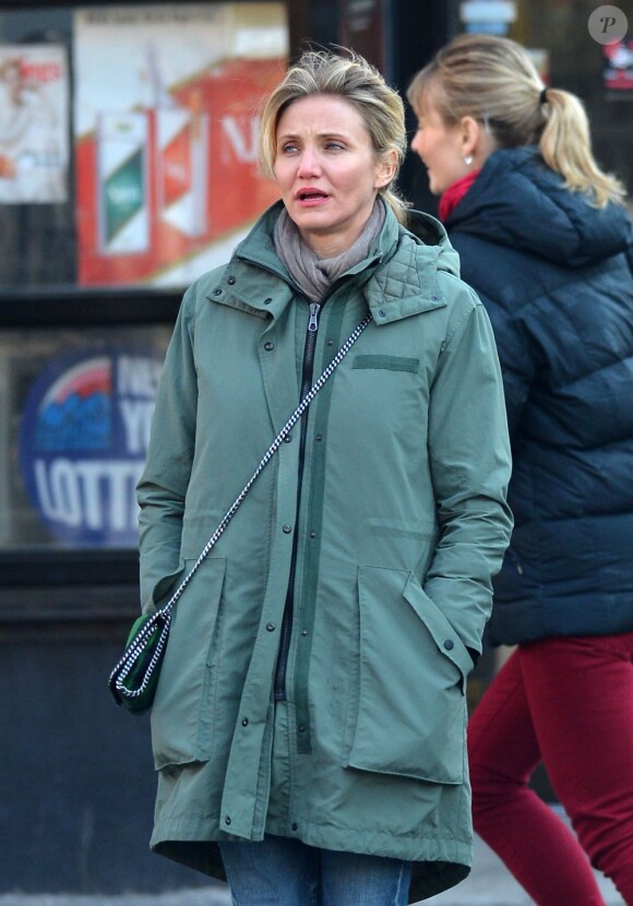 La comédienne Cameron Diaz se promène avec une amie dans les rues de New-York, le 15 février 2013.