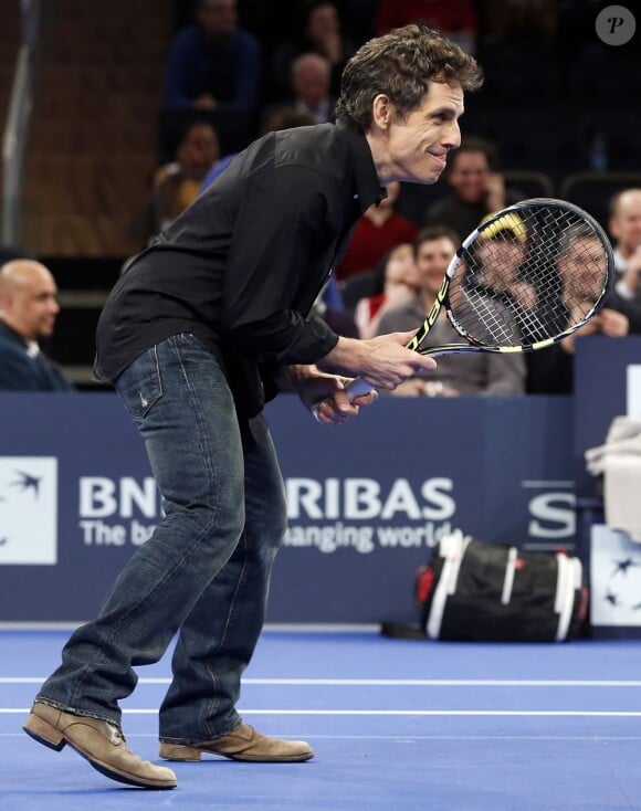 Ben Stiller lors d'un match exhibition face à Juan Martin Del Potro au the BNP Paribas Showdown qui se disputait au Madison Square Garden de New York le 4 mars 2013