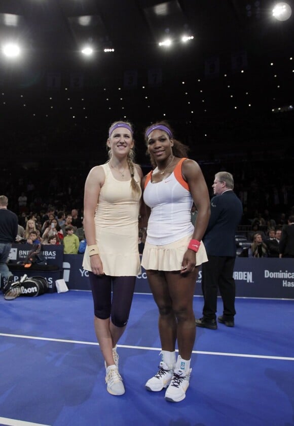 Serena Williams et Victoria Azarenka lors du BNP Paribas Showdown au Madison Square Garden de New York le 4 mars 2013