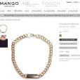 Impression écran du site Mango sur lequel est commercialisé un collier "Style Esclave". Mars 2013.