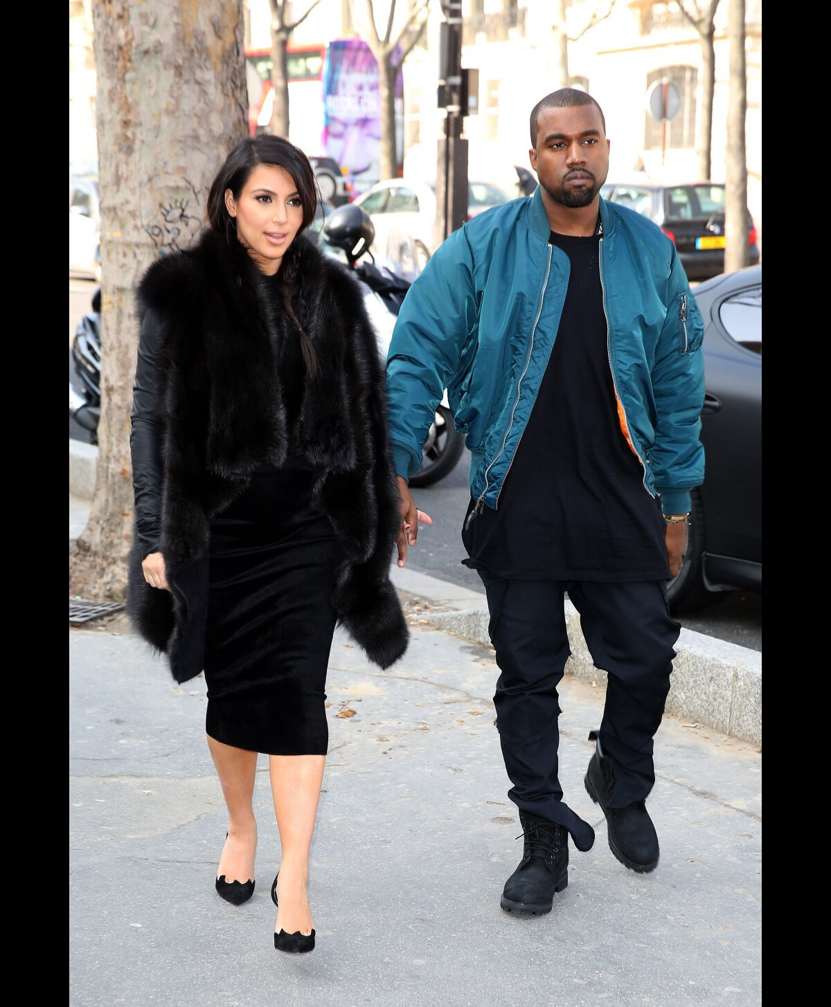 Photo : La star de t?�l?�-r?�alit?� Kim Kardashian et son compagnon Kanye West dans les rues de 