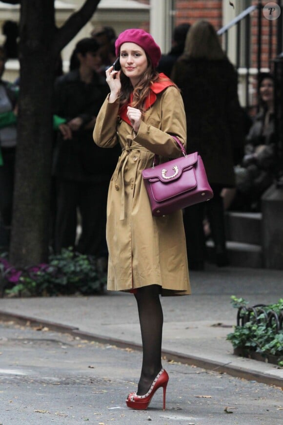 Leighton Meester sur le tournage de la série Gossip Girl à New York, le 2 octobre 2012.