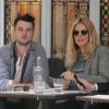 Sienna Miller et son fiancé Tom Sturridge à la terrasse d'un café à Soho à Londres, le 30 mars 2012.