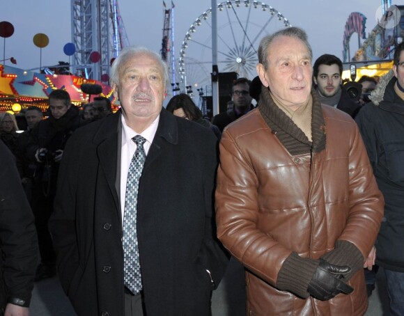 Marcel Campion et Bertrand Delanoë à l'inauguration de la 50e édition de la Foire du Trône à Paris, le 29 mars 2013.