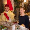 Valérie Trierweiler lors d'un dîner d'Etat au Palais Royal de Casablanca avec François Hollande, le roi Mohammed VI et la princesse Lalla Salma le 3 avril 2013.