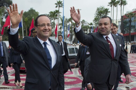 François Hollande et le roi Mohammed VI à Casablanca le 3 avril 2013.