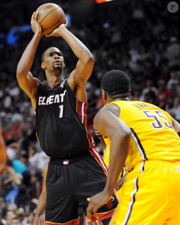 Chris Bosh of the Miami Heat goes up for a shot in the first half against the Indiana Pacers at the AmericanAirlines Arena in Miami, FL, USA on March 10, 2013. Photo by Jim Rassol/Sun Sentinel/MCT/ABACAPRESS.COM11/03/2013 - Miami