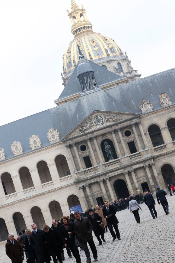 Obsèques d'Élisabeth de Gaulle, décédée à l'âge de 88 ans. La cérémonie a eu lieu en la cathédrale Saint-Louis des Invalides à Paris. Elle était la fille du Général Charles de Gaulle et a été la Présidente de la Fondation Anne de Gaulle de 1979 à 1988. A Paris le 6 avril 2013.