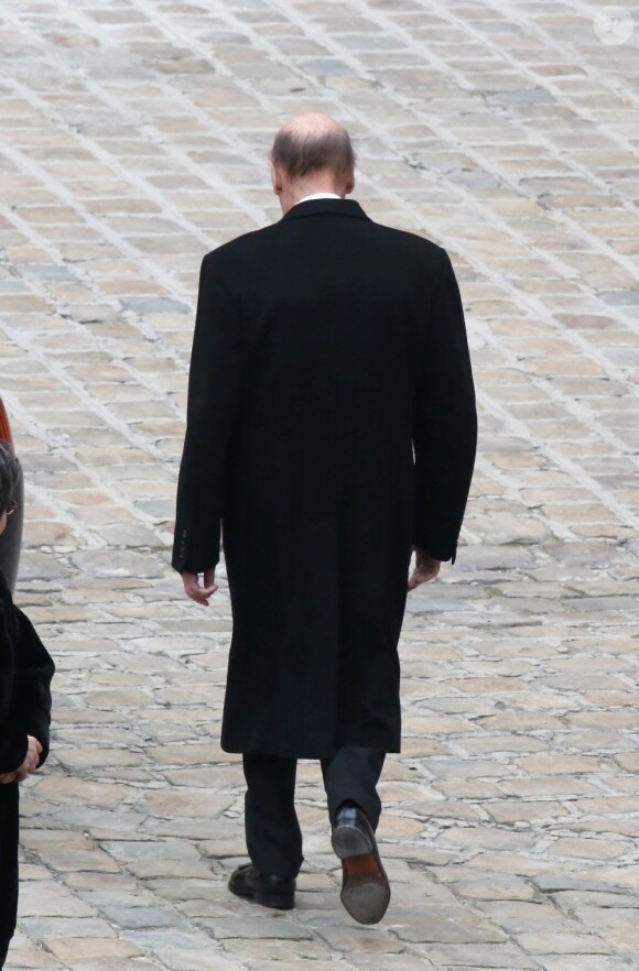 Valéry Giscard d'Estaing - Obsèques d'Élisabeth de Gaulle, décédée à l'âge de 88 ans. La cérémonie a eu lieu en la cathédrale Saint-Louis des Invalides à Paris. Elle était la fille du Général Charles de Gaulle et a été la Présidente de la Fondation Anne de Gaulle de 1979 à 1988. A Paris le 6 avril 2013.