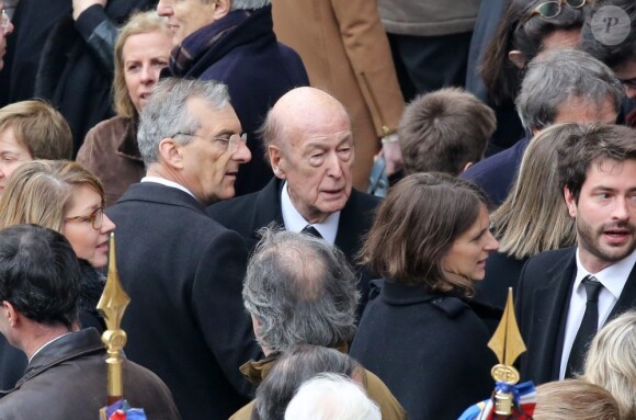 Valéry Giscard d'Estaing - Obsèques d'Élisabeth de Gaulle, décédée à l'âge de 88 ans. La cérémonie a eu lieu en la cathédrale Saint-Louis des Invalides à Paris. Elle était la fille du Général Charles de Gaulle et a été la Présidente de la Fondation Anne de Gaulle de 1979 à 1988. A Paris le 6 avril 2013.