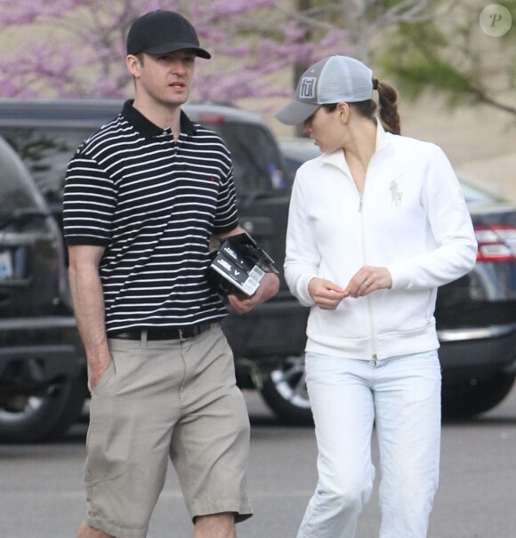 Exclusif - Jessica Biel et son mari Justin Timberlake à la sortie du Mirimichi Golf Course après une partie de golf à Millington, le 14 avril 2013.