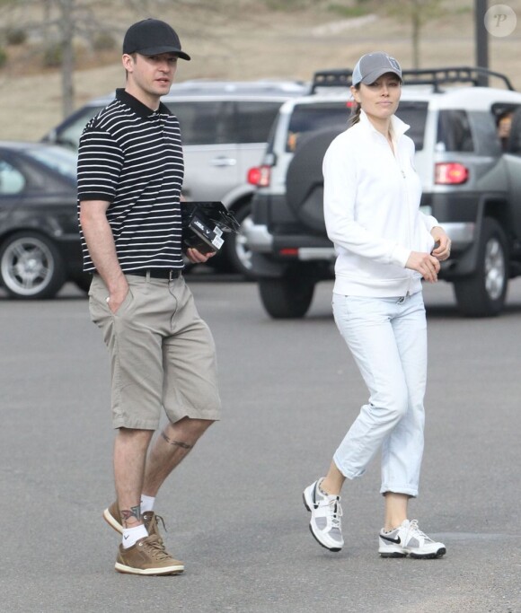 Exclusif - La jolie Jessica Biel et Justin Timberlake à la sortie du Mirimichi Golf Course après une partie de golf à Millington, le 14 avril 2013.