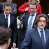 Nicolas Sarkozy, Christophe Fromantin et Jean Sarkozy à Neuilly-sur-Seine le 16 avril 2013 pour le 30e anniversaire de la disparition d'Achille Peretti maire de la ville de 1947 à 1983.
