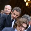 Nicolas Sarkozy et Jean Sarkozy à Neuilly-sur-Seine le 16 avril 2013 pour le 30e anniversaire de la disparition d'Achille Peretti maire de la ville de 1947 à 1983.