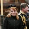 Sarah Ferguson, duchesse d'York, aux obsèques cérémonielles de Margaret Thatcher en la cathédrale Saint Paul, à Londres le 17 avril 2013.
