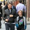 Kate Hudson, son fils Ryder, Matthew Bellamy et leur fils Bingham se promènent à New York, le 17 avril 2013.