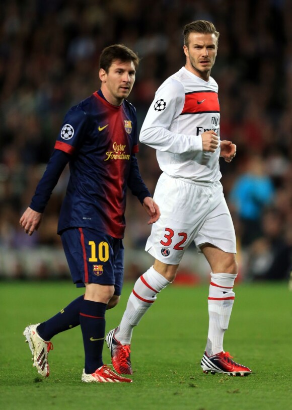 Lionel Messi et David Beckham à Barcelone, le 10 avril 2013.