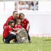 Franck Ribéry célèbre le titre du Bayern Munich avec ses enfants, le 11 mai 2013 à l'Allianz Arena avant de rejoindre le centre ville de Munich.