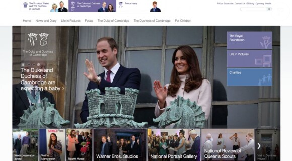 Capture d'écran du site officiel du duc et de la duchesse de Cambridge. Le site officiel du mariage de Kate Middleton et du prince William, www.officialroyalwedding2011.org, a été désactivé en mai 2013.