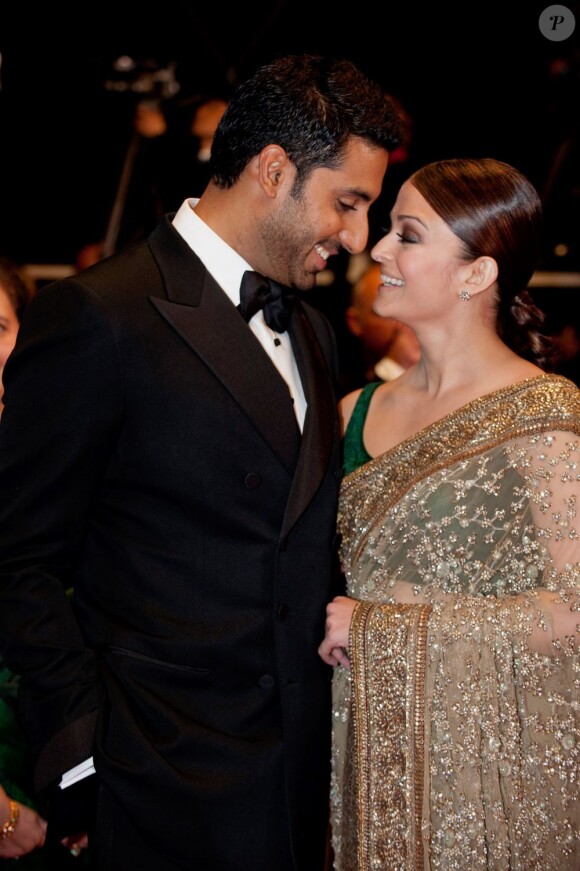 Aishwarya Rai et son mari Abhishek Bachchan lors du Festival de Cannes 2010
