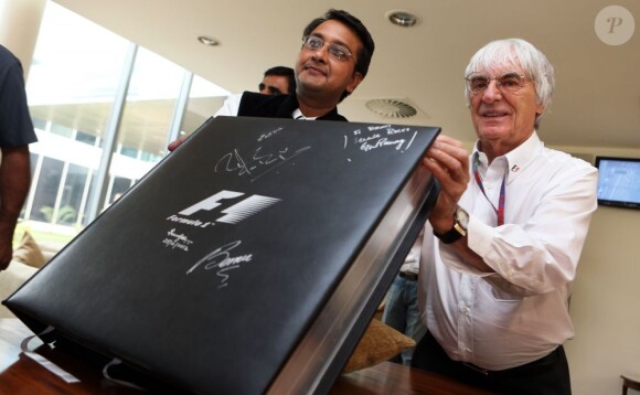 Bernie Ecclestone lors de son 82e anniversaire sur le circuit de Buddh en Inde le 28 octobre 2012