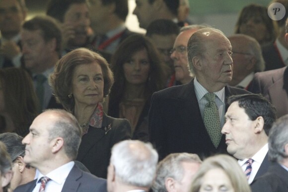 Le roi Juan Carlos Ier d'Espagne, la reine Sofia à ses côtés, présidait le 17 mai 2013 à Santiago Bernabeu la finale de la Coupe du Roi, soldée par la victoire de l'Atletico aux dépens du Real, 2-1 après prolongations.