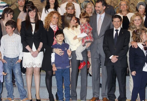 Letizia et Felipe d'Espagne lors d'une audience au palais de la Zarzuela, à Madrid, le 22 mai 2013.