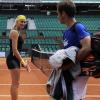 Richart Gasquet et Kristina Mladenovic à l'entraînement sur la terre rouge de Roland Garros à Paris, le 22 mai 2013