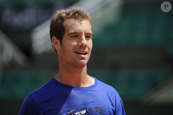 Richard Gasquet à l'entraînement sur la terre rouge de Roland Garros à Paris, le 22 mai 2013