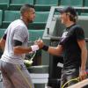 Jo-Wilfried Tsonga à l'entraînement sur la terre rouge de Roland Garros à Paris, le 22 mai 2013