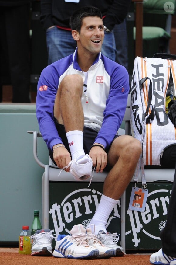 Novak Djokovic à l'entraînement sur la terre rouge de Roland Garros à Paris, le 22 mai 2013