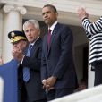  Le président des États-Unis Barack Obama au côté de Charles Hagel, secrétaire de la Défense, lors de son discours pour le "Jour du souvenir" de toutes les guerres menées par les États-Unis. Lundi 27 mai 2013 à Washington.  