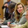 Valérie Trierweiler est intervenue en tant que qu'ambassadrice de la Fondation France Libertés lors de la nouvelle session du Conseil des Droits de L'Homme à l'ONU afin de demander une résolution pour "mettre fin à l'impunité" sur les viols en République démocratique du Congo. Le 30 mai 2013 à Genève.
