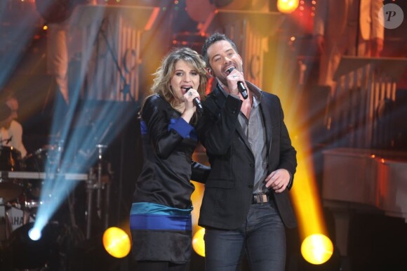 Amandine Bourgeois et Emmanuel Moire - Enregistrement de l'émission 'Les Années bonheur' le 11 et le 12 mars 2013.