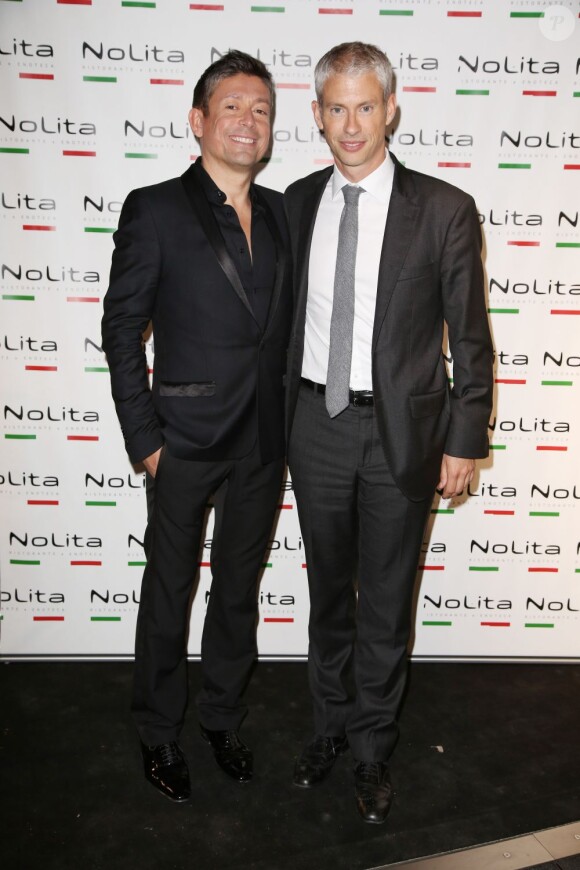 Exclusif - Jacques Sanchez et Franck Riester - Anniversaire de l'incontournable programmateur de télévision et de radio Jacques Sanchez au restaurant NoLita dans le 8e arrondissement de Paris, le 29 mai 2013.