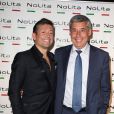 Exclusif - Jacques Sanchez et Henri Guaino - Anniversaire de l'incontournable programmateur de télévision et de radio Jacques Sanchez au restaurant NoLita dans le 8e arrondissement de Paris, le 29 mai 2013.