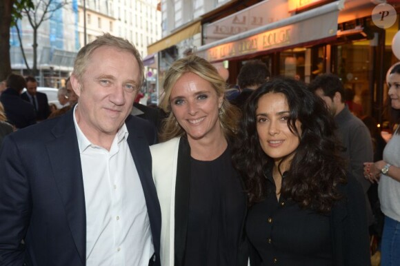 Salma Hayek, François-Henri Pinault avec Marie Poniatowski à la soirée d'inauguration de la boutique Stone, 60 rue des Saint Pères, à Paris, le 25 juin 2013