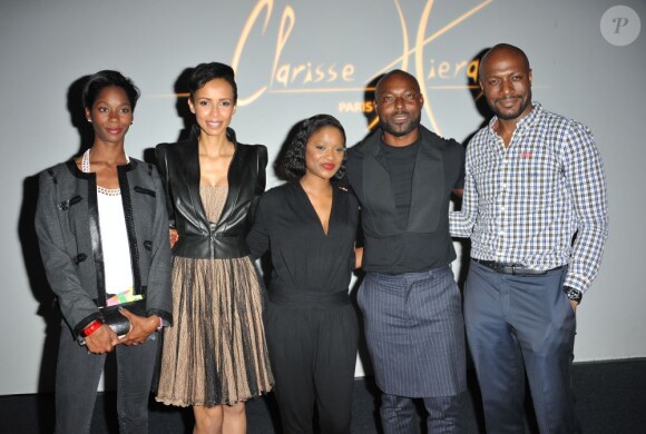 Harry Roselmack et sa femme Chrislaine, Sonia Rolland et Jimmy Jean Louis au défilé Clarisse Hieraix à l'espace Cardin à Paris le 3 juillet 2013.