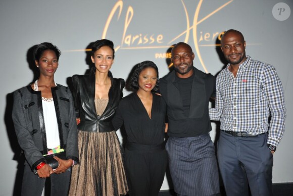 Harry Roselmack et sa femme Chrislaine, Sonia Rolland et Jimmy Jean Louis au défilé Clarisse Hieraix à l'espace Cardin à Paris le 3 juillet 2013.