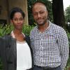 Harry Roselmack et sa femme Chrislaine au défilé Clarisse Hieraix à l'espace Cardin à Paris le 3 juillet 2013.