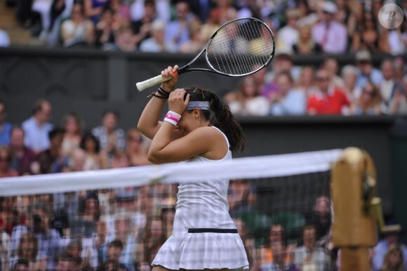 Marion Bartoli après sa victoire en demi-finale de Wimbledon face à Kirsten Flipkens au All England Lawn Tennis and Croquet Club de Londres, le 4 juillet 2013