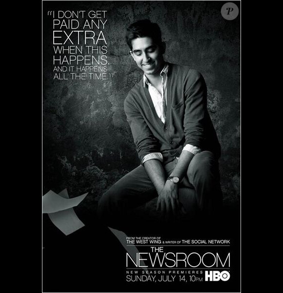 Portrait de Dev Patel pour la saison 2 de "The Newsroom", à partir du 14 juillet 2013 sur HBO.