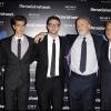Jesse Eisenberg, Andrew Garfield, Justin Timberlake, David Fincher et Aaron Sorkin - l'équipe de "The Social Network" réunie pour l'avant-première française à Paris, le 3 octobre 2010.