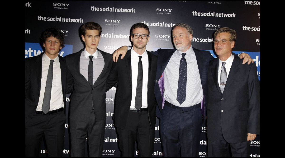 Photo Jesse Eisenberg, Andrew Garfield, Justin Timberlake, David Fincher et Aaron Sorkin l