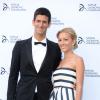 Novak Djokovic et sa compagne Jelena Ristic lors du dîner organisé pour récolter des fonds en faveur de la Fondation Novak Djokovic le 8 juillet 2013 à la Roundhouse de Camden à Londres