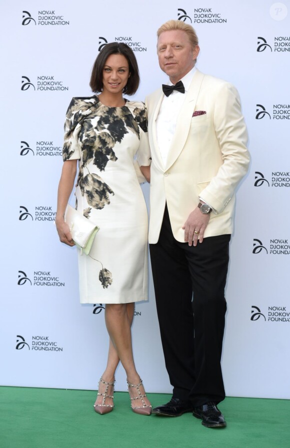 Boris Becker et sa femme Lilly Kerssenberg lors du dîner organisé pour récolter des fonds en faveur de la Fondation Novak Djokovic le 8 juillet 2013 à la Roundhouse de Camden à Londres